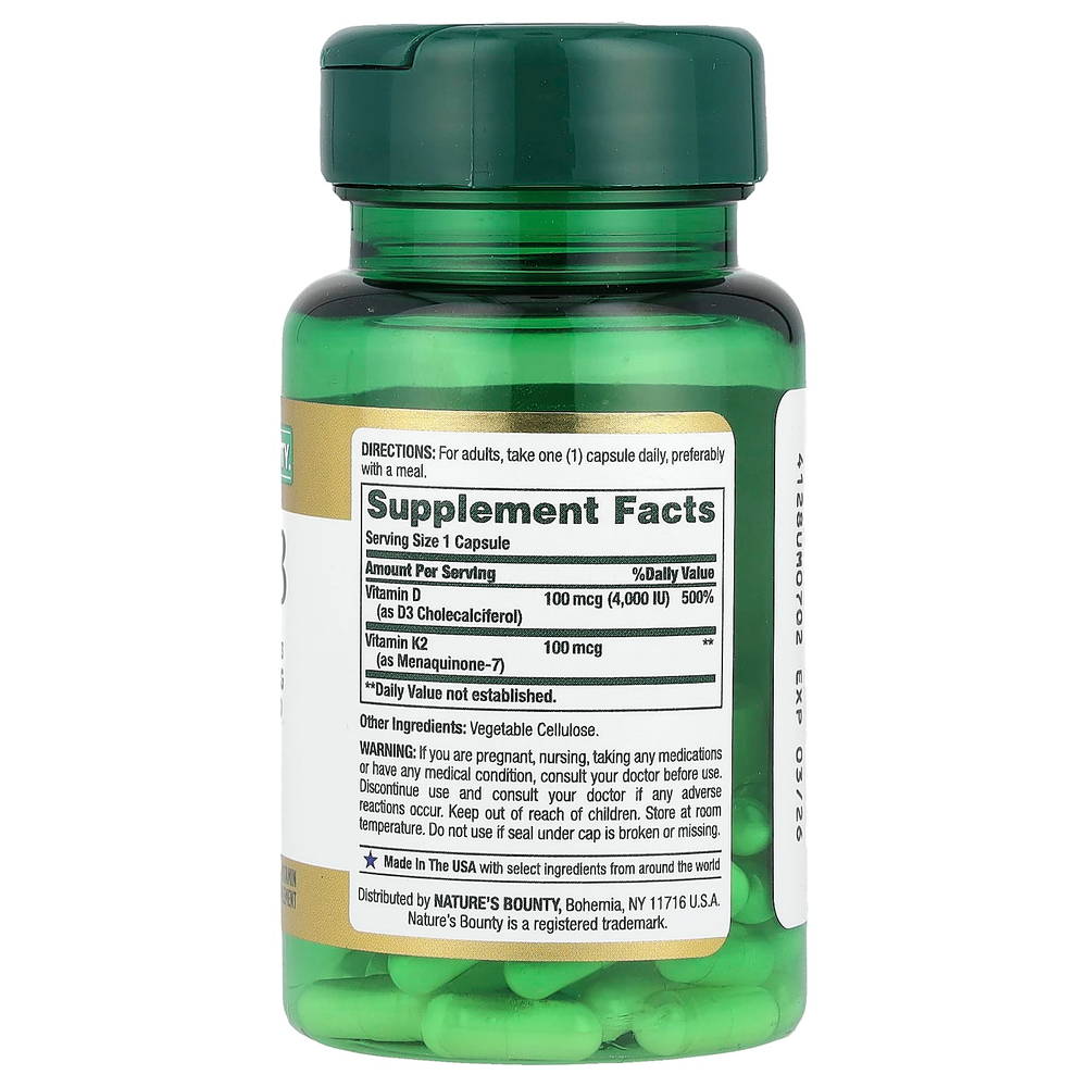 Nature's Bounty, Витамин K2 + D3`` 30 растительных капсул