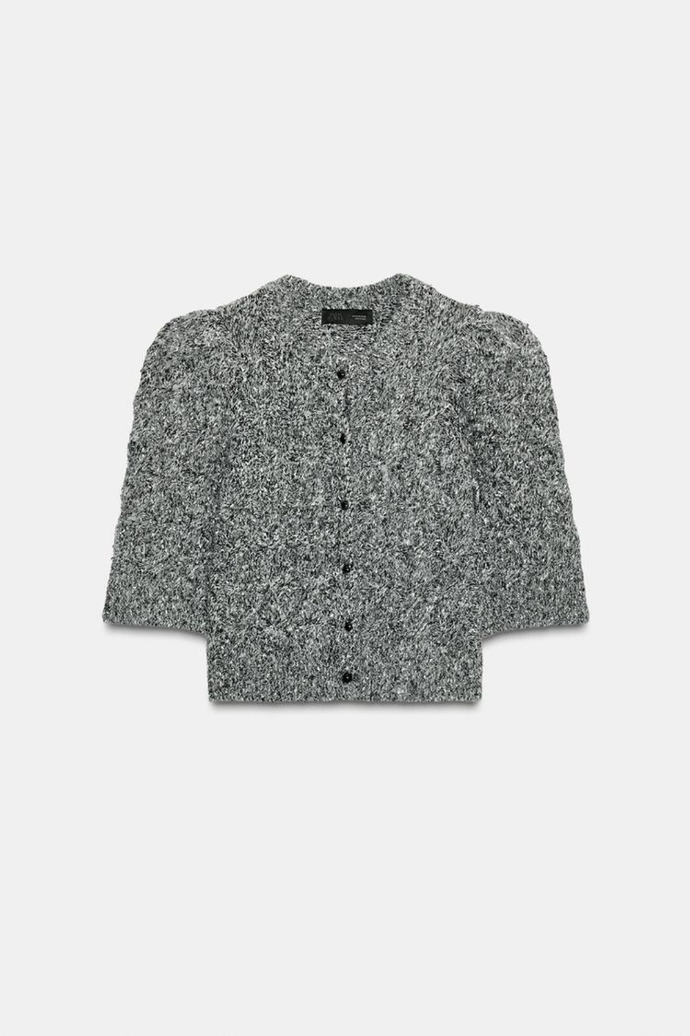 ZARA КАРДИГАН С ОБЪЕМНЫМИ РУКАВАМИ, БЕЛЫЙ/ЧЕРНЫЙ