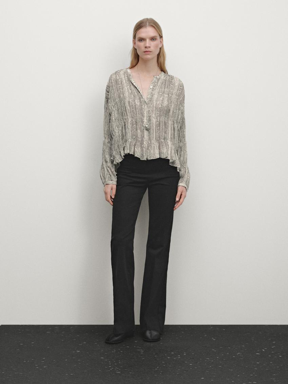 Massimo Dutti Рубашка со змеиным принтом и эластичной отделкой, серый