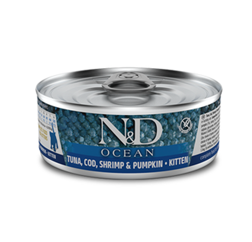 Farmina N&D cat ocean консервы тунец треска креветки и тыква для котят 70 г