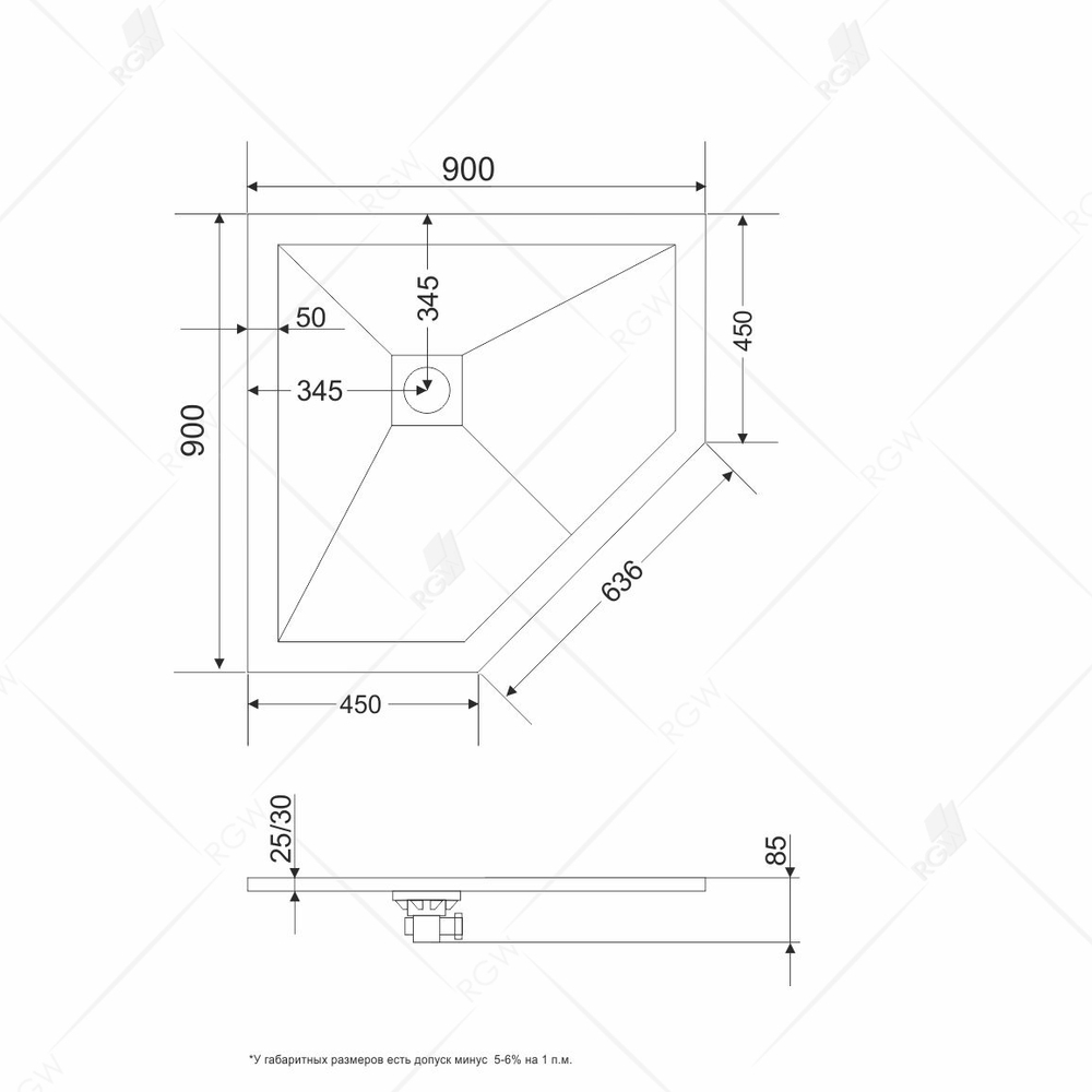 Душевой поддон трапеция RGW ST/T-De Пустыня