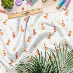 Ткань мембрана лисёнок на луне со звёздами