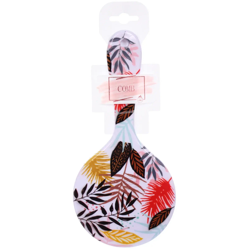 Расческа массажная круглая «ТРОПИКИ», микс 4 дизайна, 22*10см (PVC подвес)