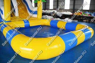 Надувная водная горка с бассейном «Пляжный оазис» с закруглённым бортом, 13*4,5*6 м
