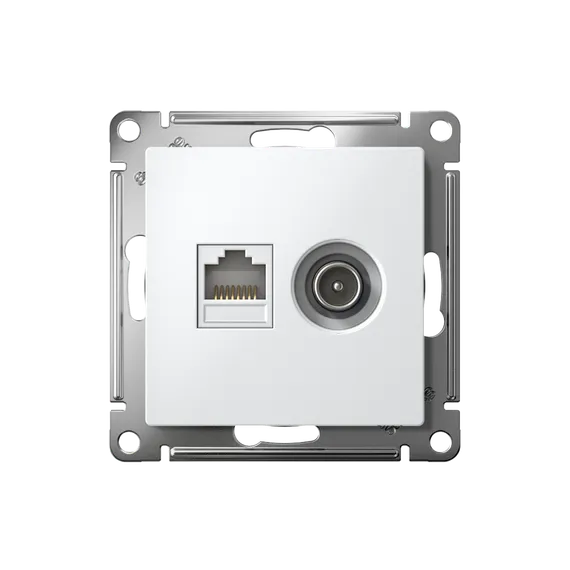 Розетка компьютерная + телевизионная 2-м СП AtlasDesign RJ45 кат.5E + TV механизм бел. SE ATN000189