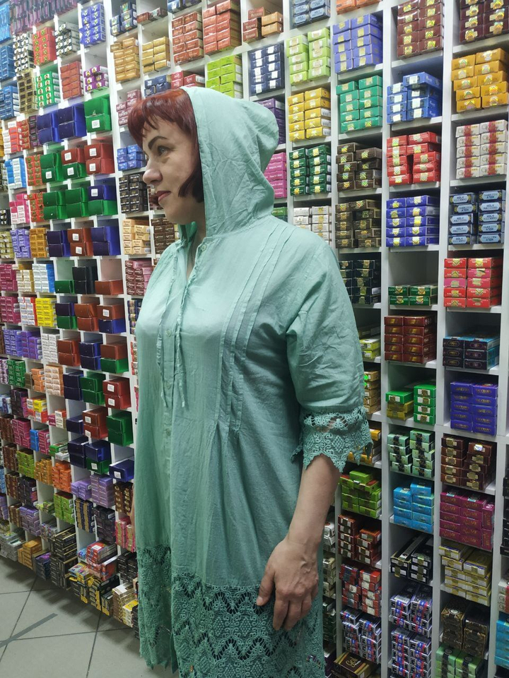 Туника Meet с капюшоном с завязками с вязаными подолом и рукавами на пуговицах цвет бирюзовый