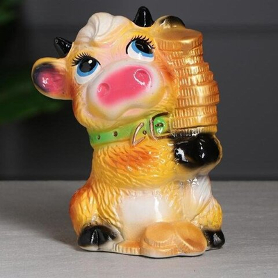 Копилка "Бык с монетами", коричневый, 23 см, микс