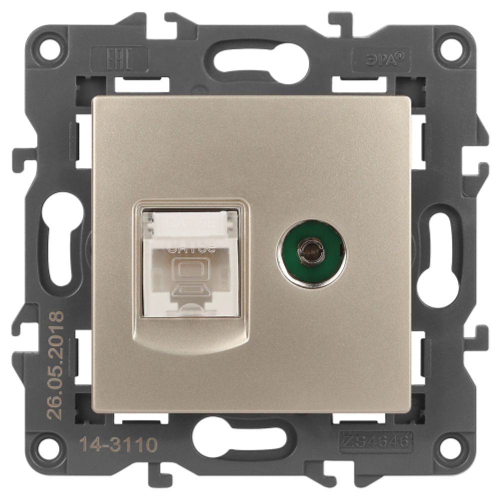 Розетка ЭРА Elegance 14-3110-04 RJ45+TV IP20 шампань
