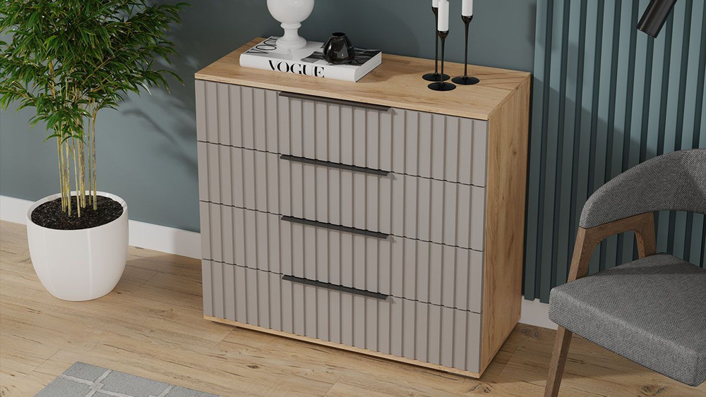 Комод для одежды с ящиками Дуб Крафт золотой/Мокко матовый 4 ящика 92х41х84 см