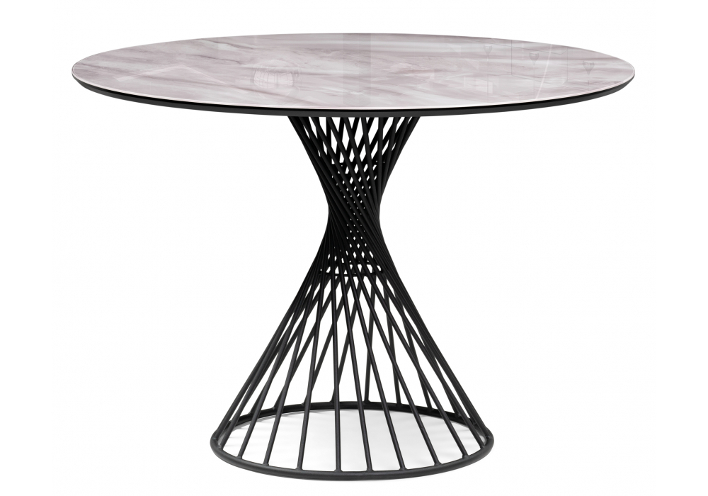 Стол стеклянный Woodville Вивиен 110х110х75 серый мрамор, черный, ножки черные
