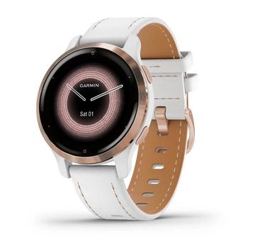 Смарт часы Garmin Venu 2S Безель цвета розового золота с кожаным ремешком 010-02429-23