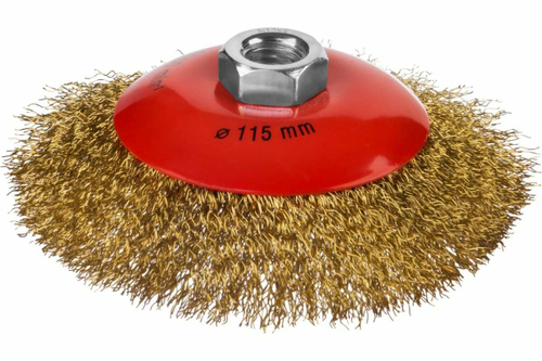 Щетка коническая для УШМ (латунированная проволока 0,3 мм, 115 мм) MIRAX 35143-115