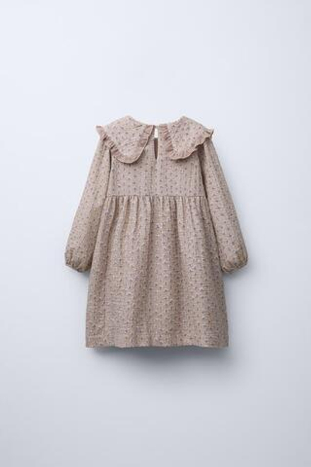 ZARA ПЛАТЬЕ ИЗ ТКАНИ С ЦВЕТОЧНЫМ ПРИНТОМ, ЭКРЮ