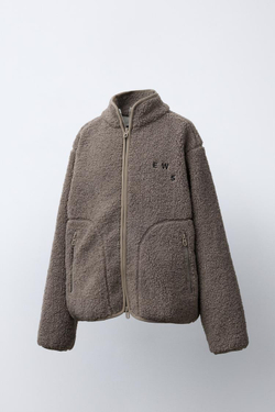 ZARA КУРТКА ИЗ ИСКУССТВЕННОЙ ОВЧИНЫ С ВЫШИВКОЙ, КОРИЧНЕВЫЙ