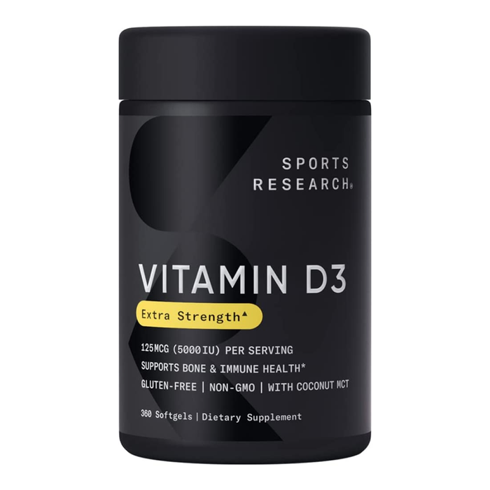 Vitamin D3 5000 МЕ, Витамин Д3 с Органическим Кокосовым Маслом, Sports Research (360 капсул)