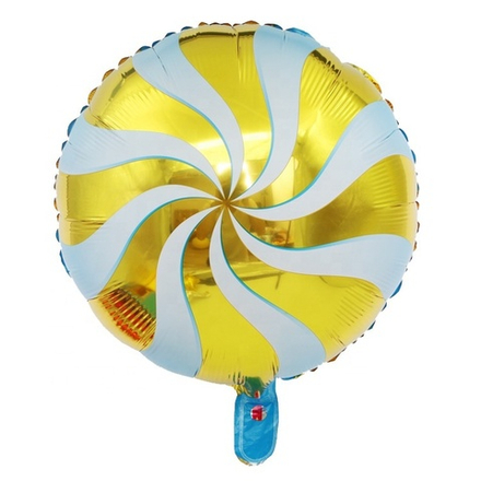 Шар (18""/46 см) Круг, леденец голубой / золото Е025
