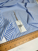 Плательно-блузочный однотонный поплин (Ralph Lauren, 100%хлопок, Бело-голубая вертикальная полоска, 148, 100 гр/м2)