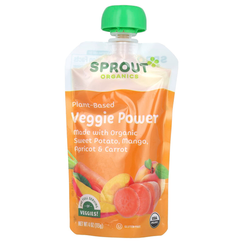 Sprout Organics, Veggie Power, от 12 месяцев, батат, манго, абрикос и морковь, 113 г (4 унции)