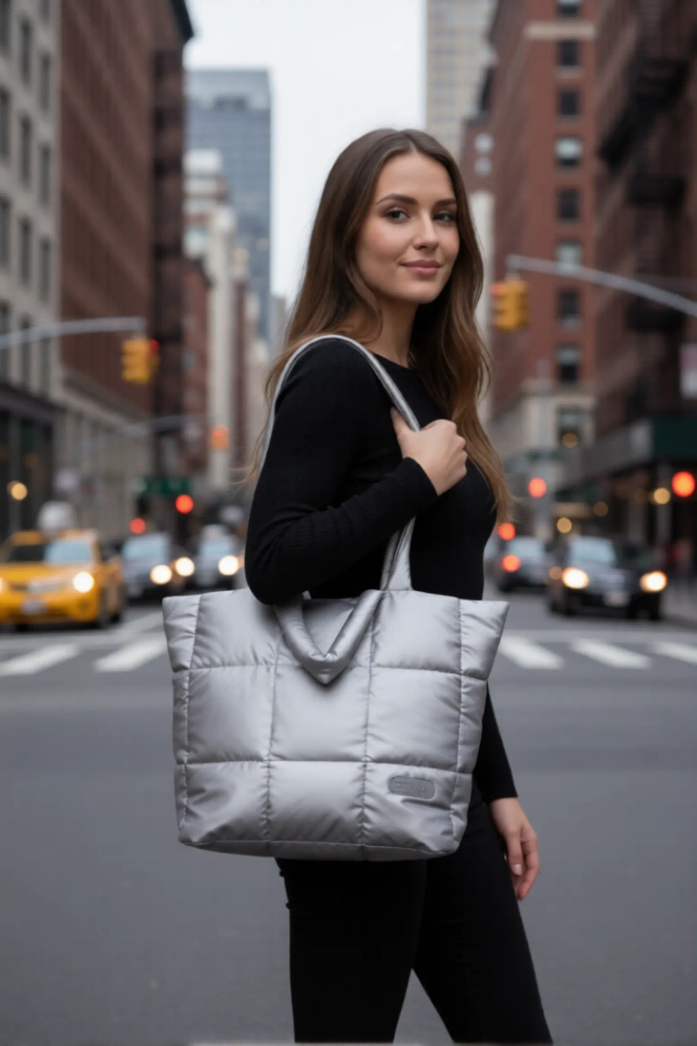 Сумка женская через плечо текстильная серебро QOZA