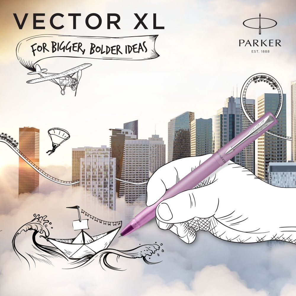 Ручка-роллер Parker Vector  XL Lilac CT, цвет чернил black, стержень: F, в подарочной упаковке.