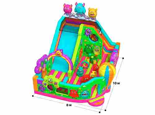 Коммерческий надувной батут «Милые монстрики» 10×8,6×7,3 м