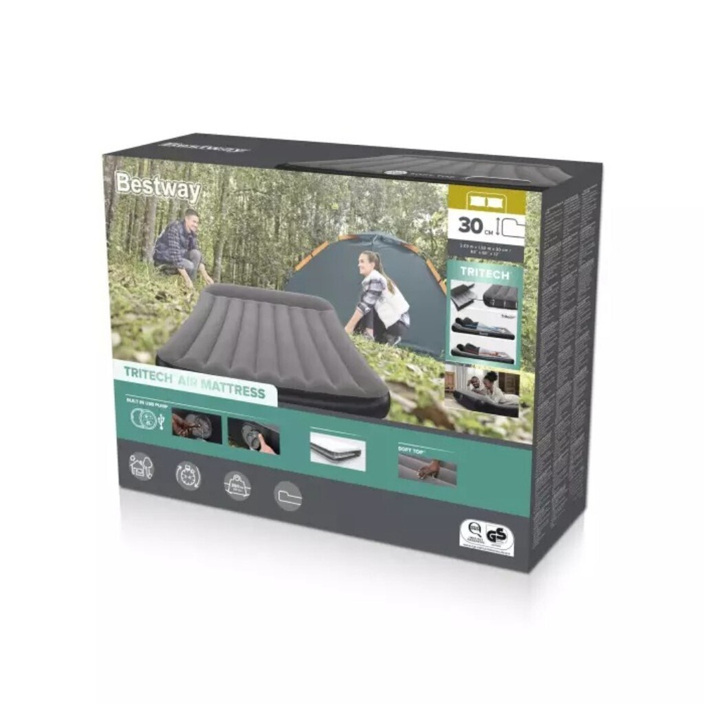 Матрас надувной Bestway, 203х152х30 см, 671BS, нас встроен, электр, флок, 300 кг