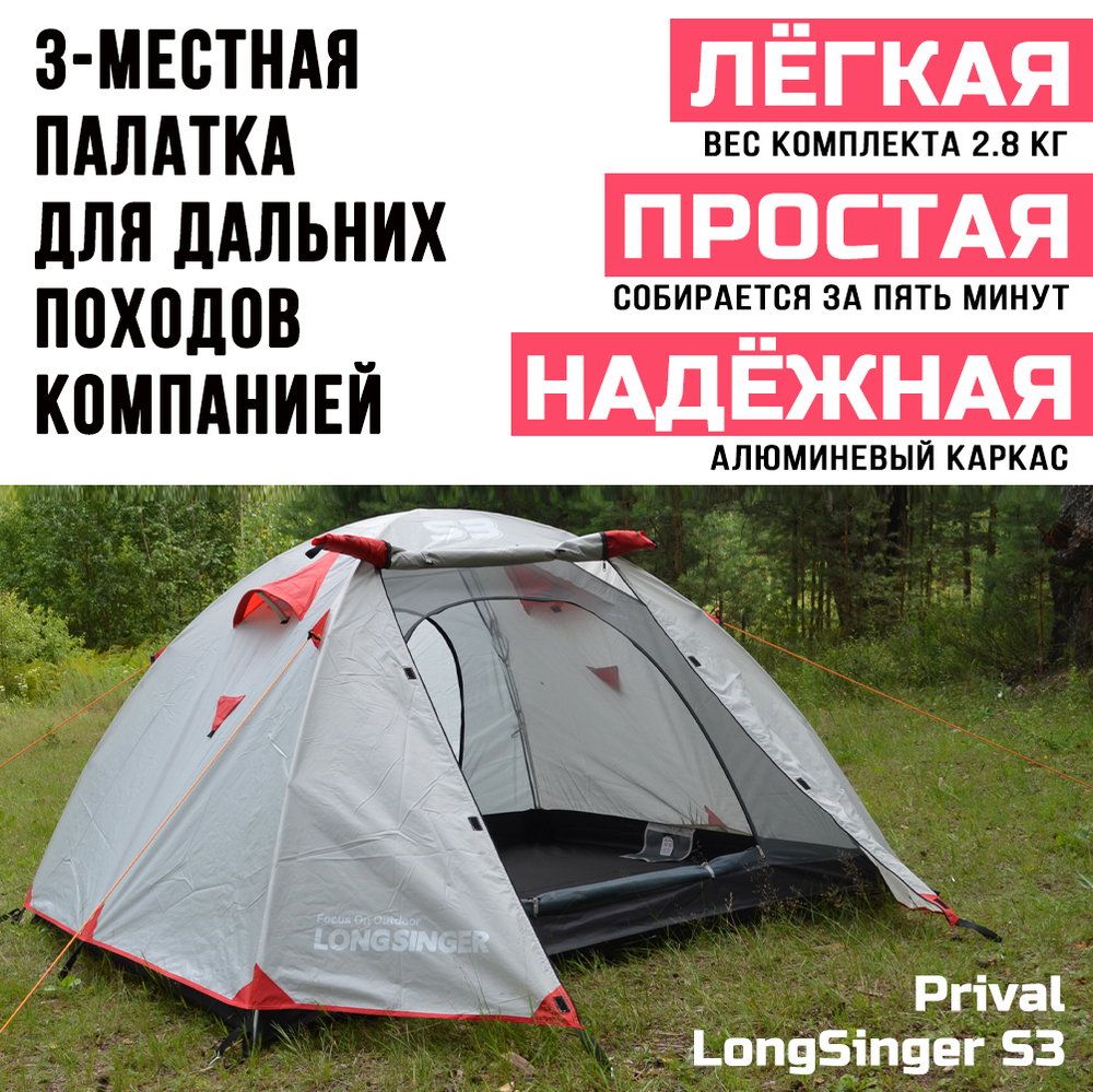 Палатка 3-местная трекинговая Prival LongSinger S3, голубой