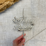 Свеча-топпер 3D «Happy birthday» в серебряном цвете