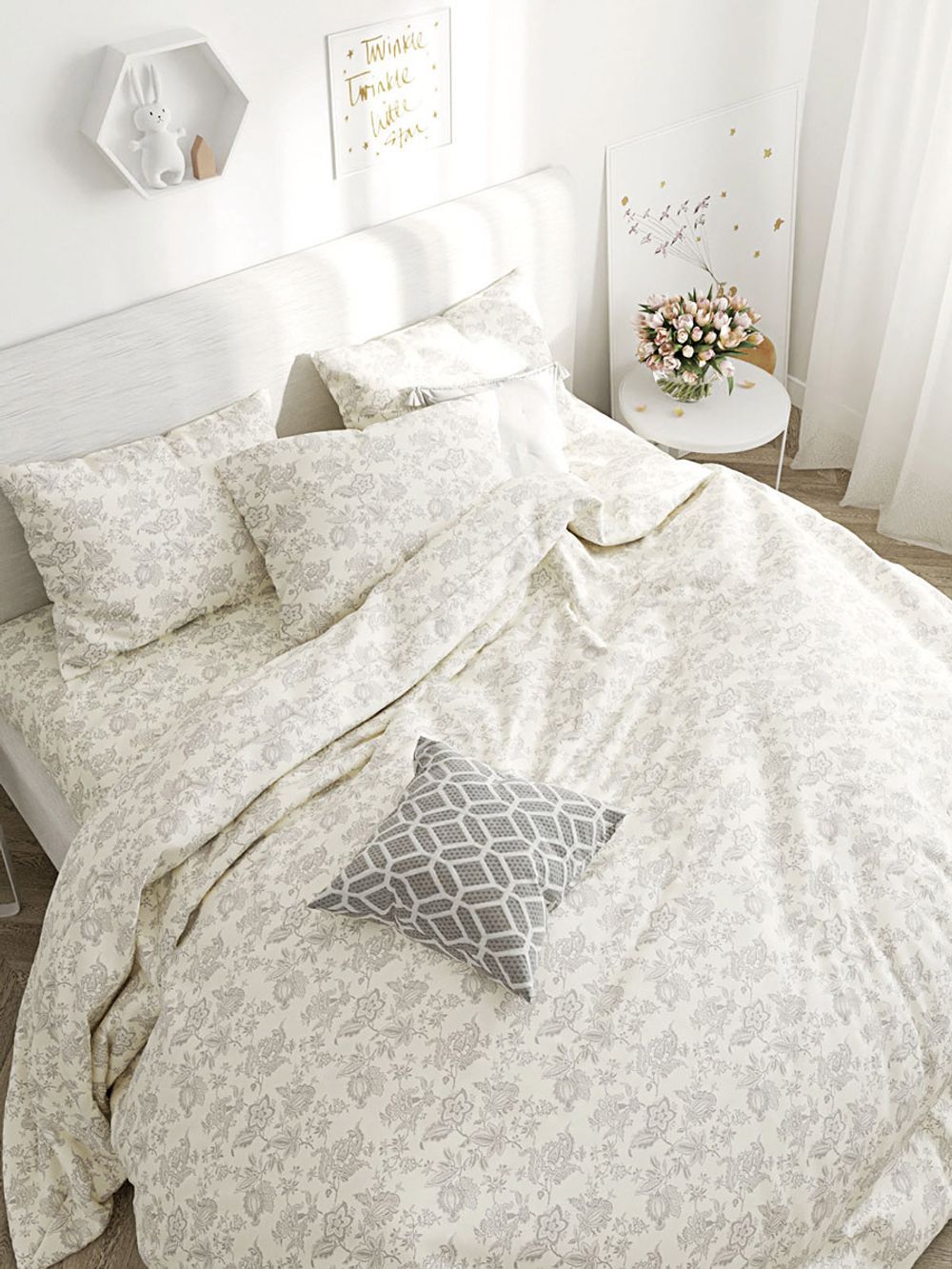 Постельное белье перкаль Сказка "Шамбала" 2-спальное Наволочка 50х70 см 2 шт Простынь на резинке 160x200 см Пододеяльник 175x215 см