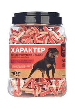 Лакомство для собак "Грин Кьюзин" GREEN QZIN ХАРАКТЕР (сушенные утиные сэндвичи с добавлением курицы) 750 гр