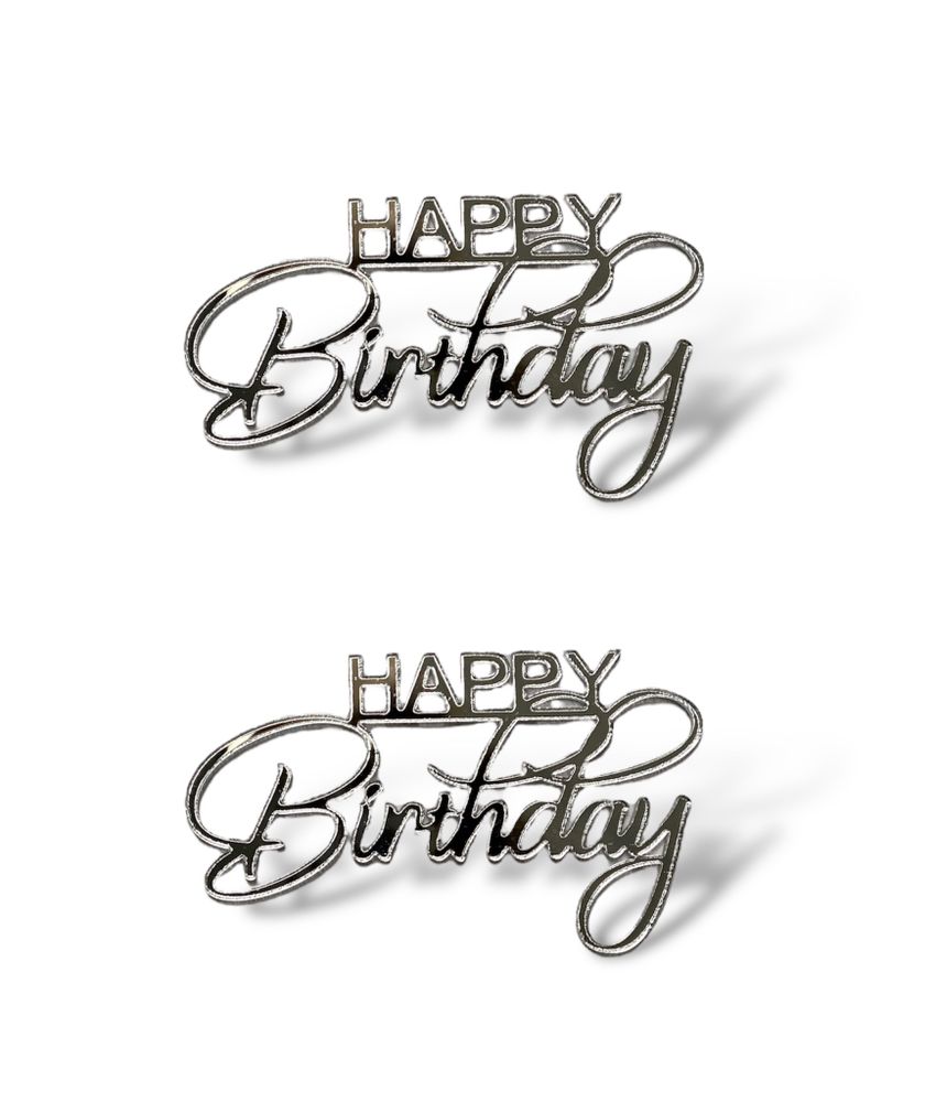 Мини топпер &quot;HAPPY BIRTHDAY№3&quot; 6,5 см, акрил премиум СЕРЕБРО(2шт)
