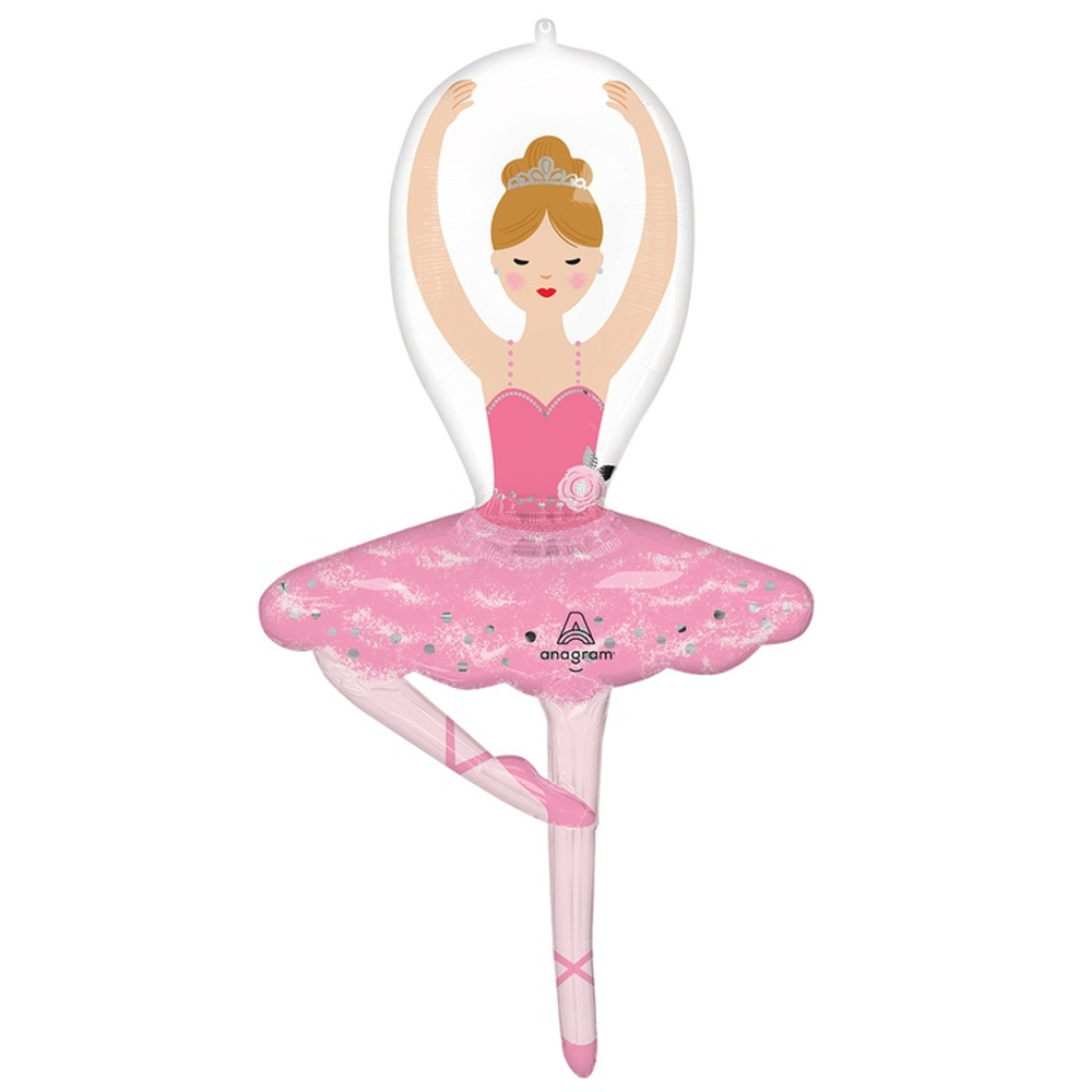 Купить фигурный шар с гелием в виде балерины в розовом платье недорого