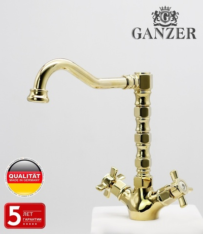 15022-E Смеситель двухвент для кухни ЗОЛОТО GANZER (10/1шт)