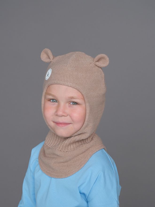 Шлем весенний/осенний вязаный (Бархатный беж) БЭМБИ