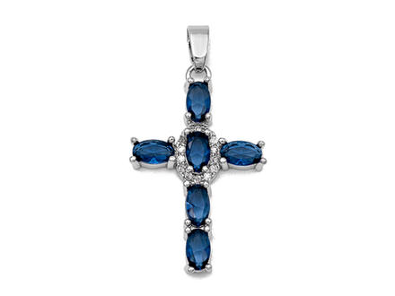Подвеска "Крест" с синими кристаллами, 26мм