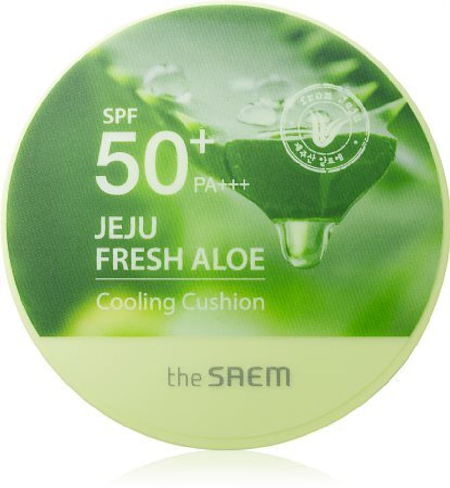 The Saem долговечная основа в SPF 50+ Sponge с успокаивающим эффектом Jeju Fresh Aloe Cooling Cushion