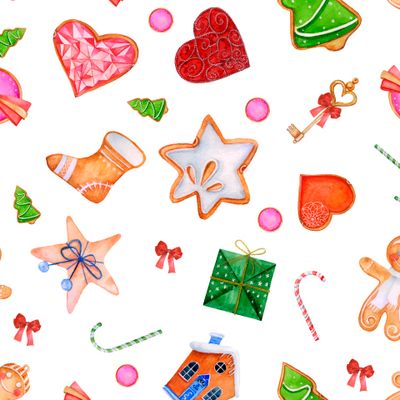 New Year seamless pattern. Set of gingerbread figures.