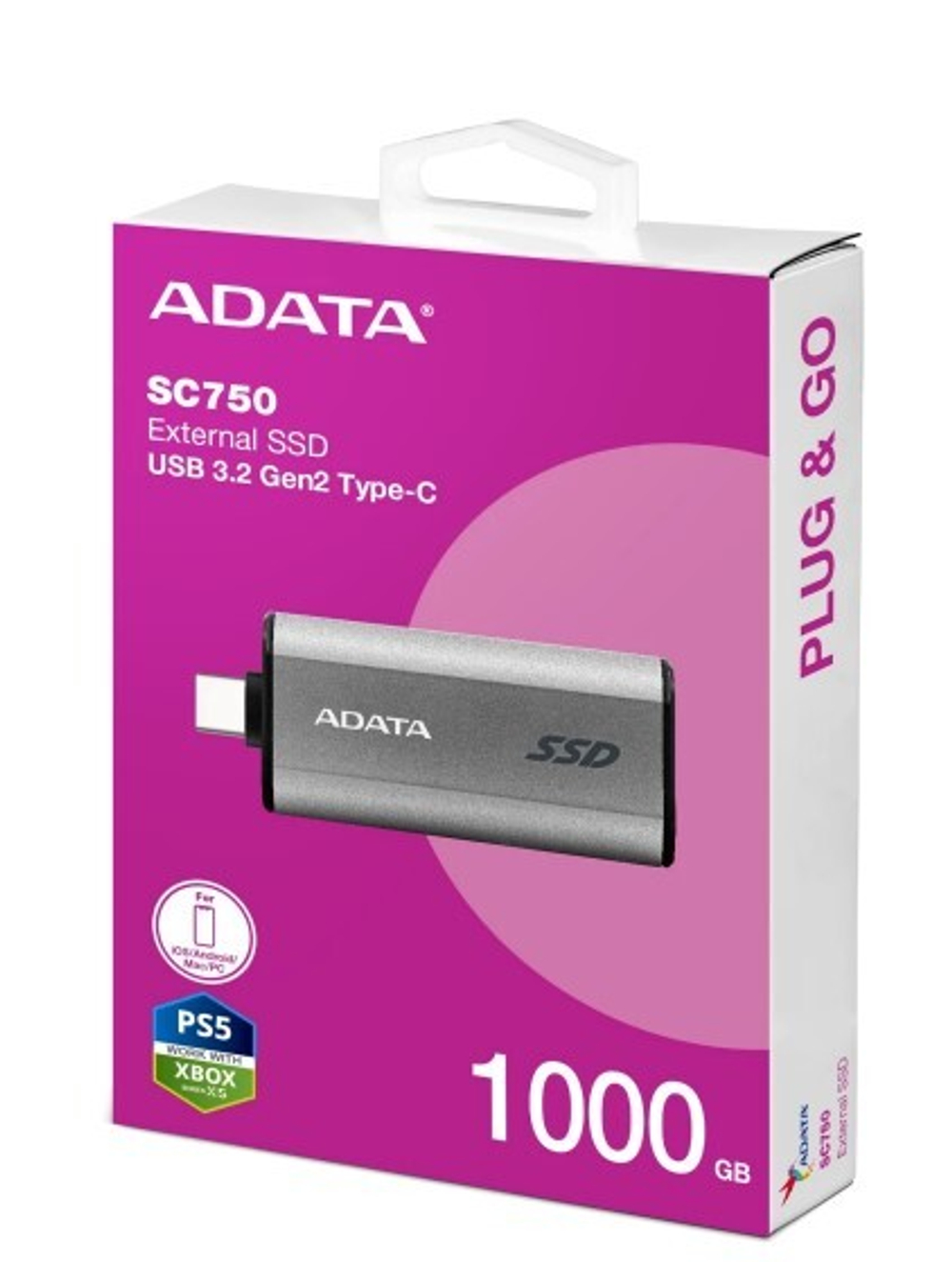 Внешний SSD USB 3.2 Gen 2 Type-C ADATA SC750-1000G-CCBK