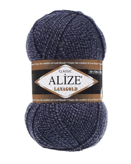 Ланаголд (Lanagold) пряжа Alize 49%шерсть 51%акрил 5х100г/240м 901 т.синий-голубой