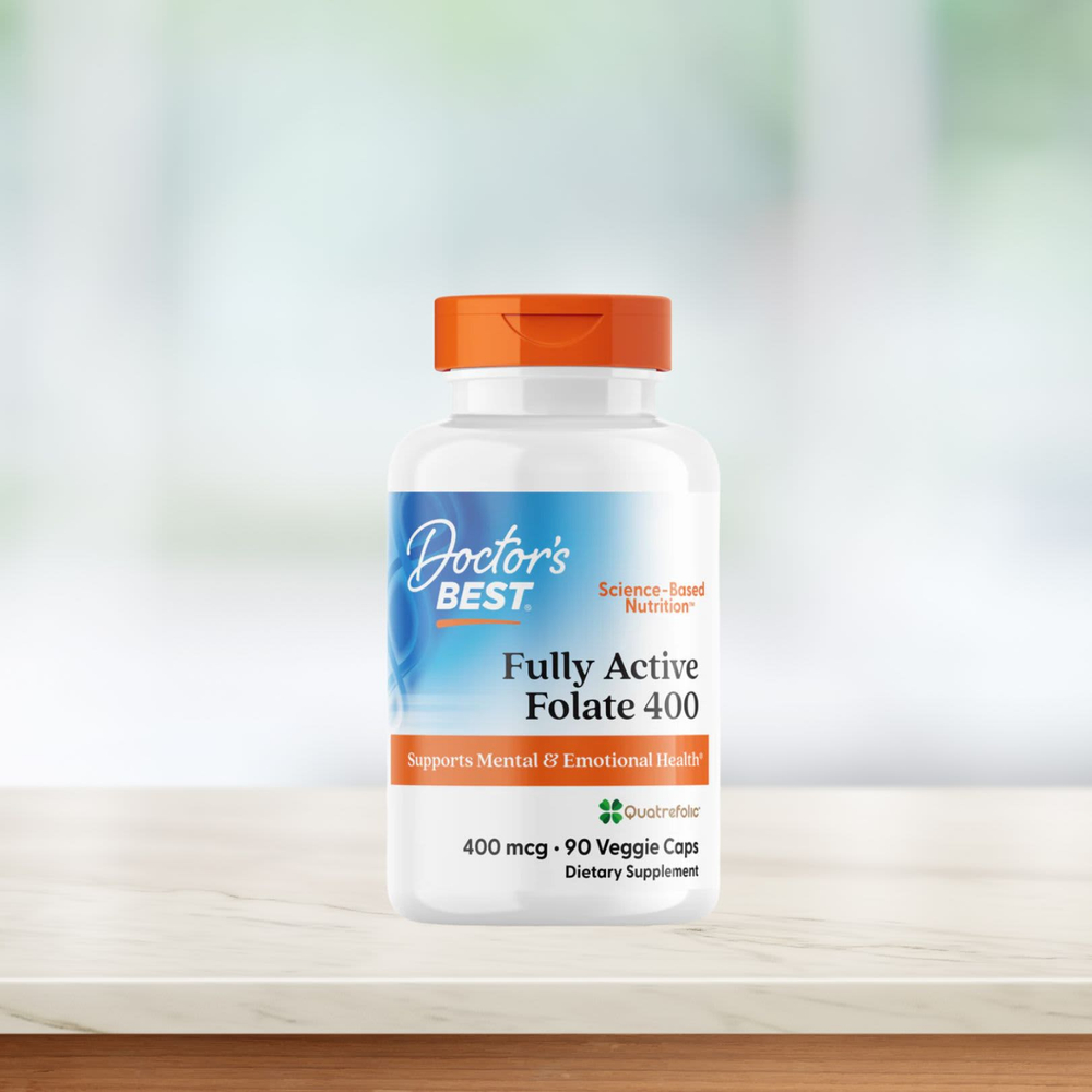 Doctor's Best, полностью активный фолат 400 с Quatrefolic, 400 мкг, 90 вегетарианских капсул