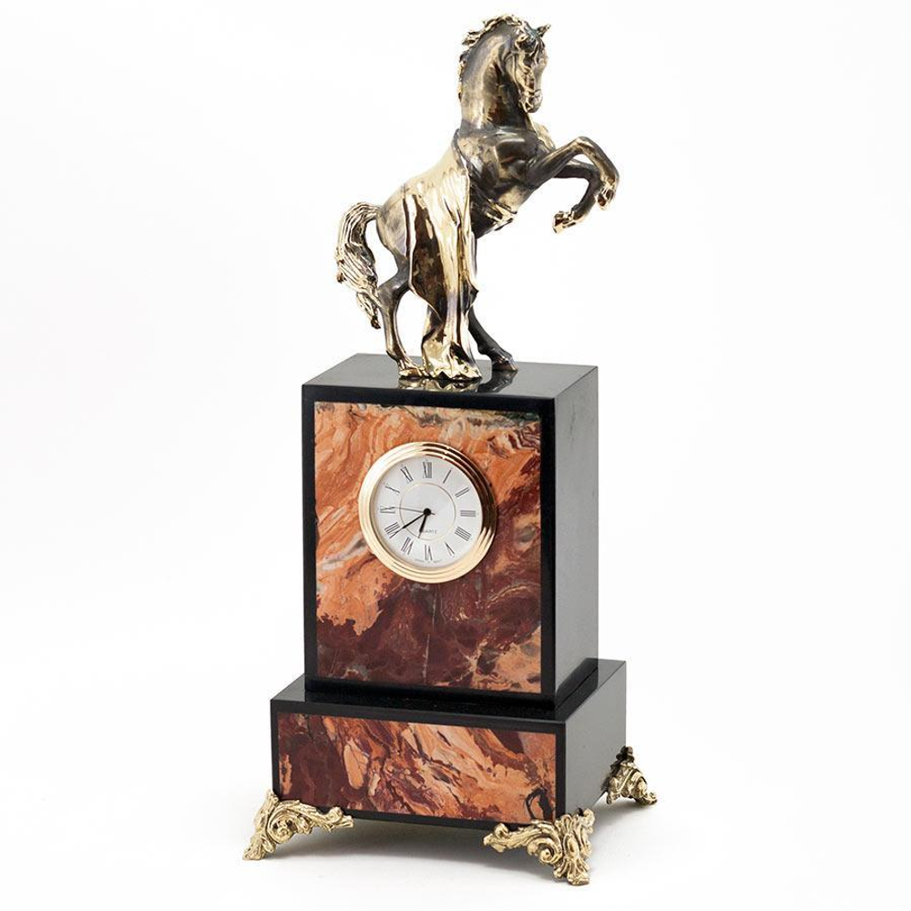 Часы "Конь с попоной" камень яшма 130х110х320 мм 3600 гр.  R113066