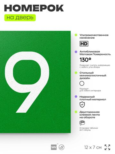 Номер на дверь 129, табличка на дверь для офиса, квартиры, кабинета, аудитории, склада, зеленая 120х70 мм, Айдентика Технолоджи