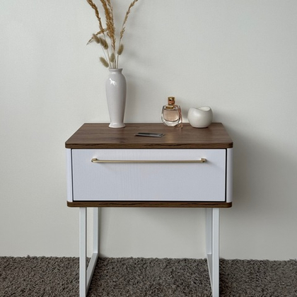 Тумба прикроватная на ножках ROYAL 5201 эко (Дуб Веллингтон-Белый-р.золото)