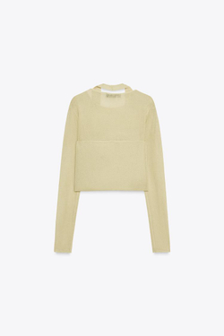 ZARA ТРИКОТАЖНЫЙ ТОП-ТРАНСФОРМЕР, ЖЕЛТЫЙ