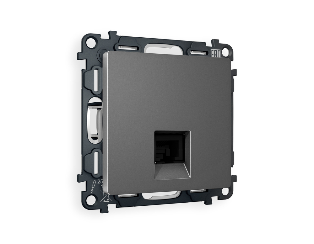 MA662005 Комплект механизма компьютерной розетки RJ-45 экранированной с автоматической защитной шторкой ALFA Антрацит серый QUANT (AP6620, VM185)