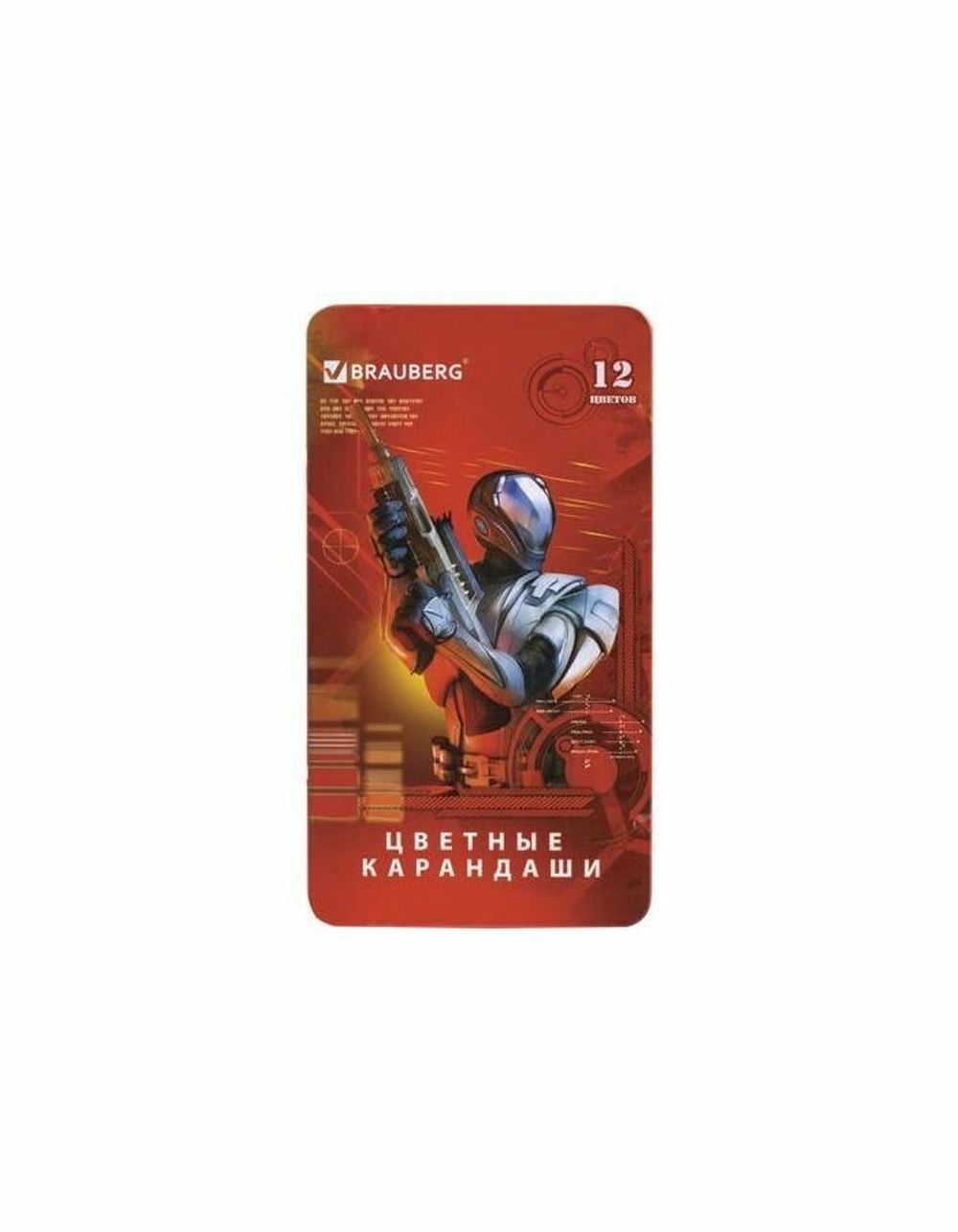 Карандаши цветные BRAUBERG "Star Patrol", 12 цв., заточенные, металлическая упаковка, 180543