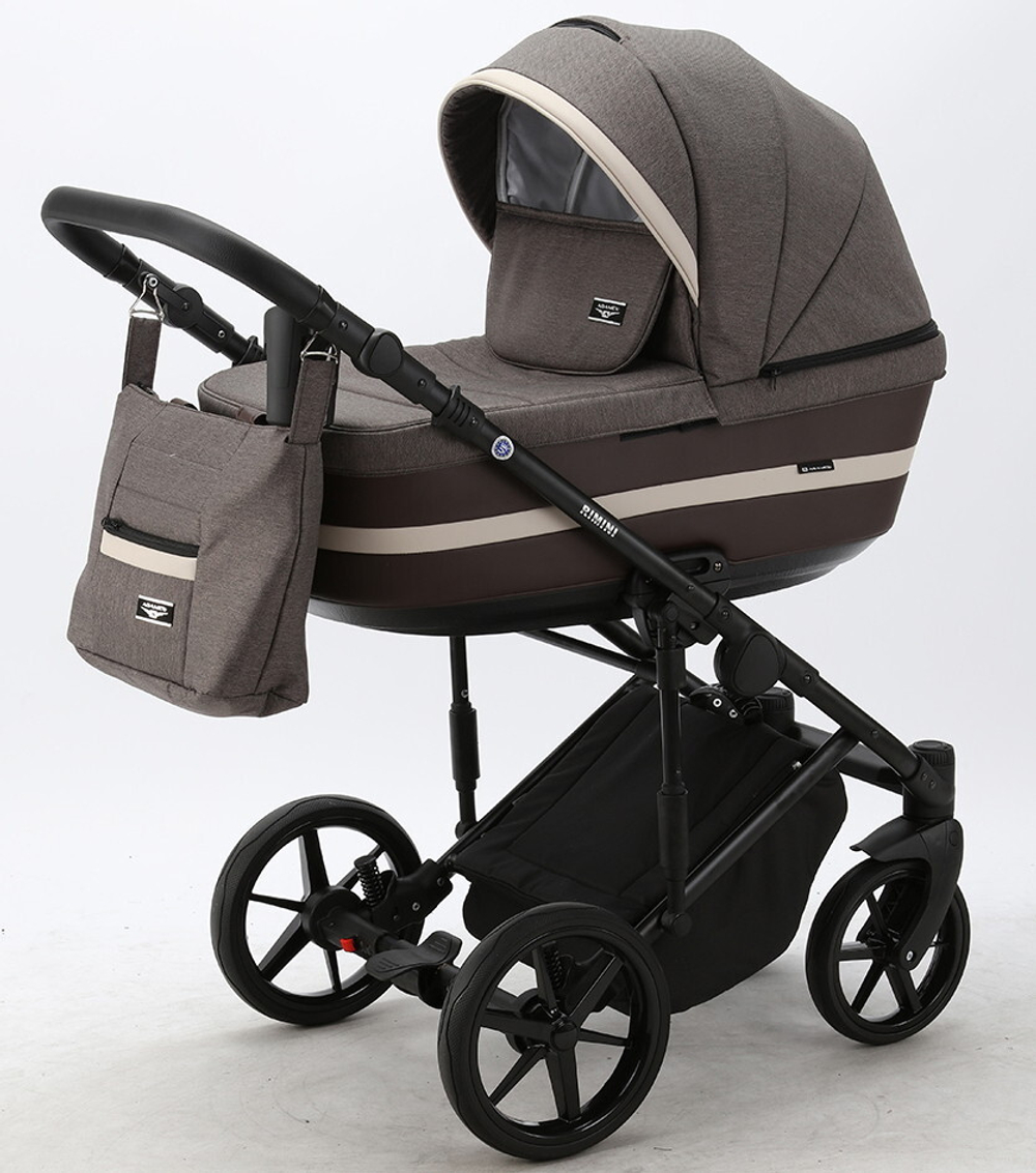 Детская коляска Adamex Rimini 2 в 1 RI85-TIP ШОКОЛАД+Т.КОРИЧНЕВ.КОЖА+СВ.БЕЖ.ОТДЕЛКА