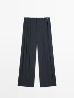 Massimo Dutti Брюки из шерстяной смеси со складками, темно-синий