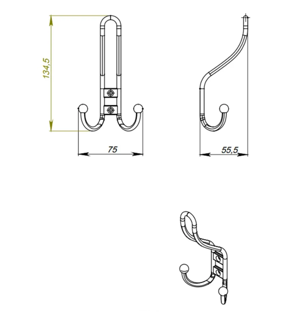 КРЮЧОК-ВЕШАЛКА МЕТАЛЛИСТ №12 ПОЛИМЕР ХРОМ ЭФФЕКТ