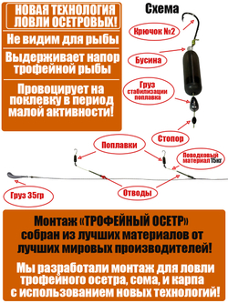 Монтаж ТРОФЕЙНЫЙ ОСЕТР 35г, Лидкор 75см, 2 поводка